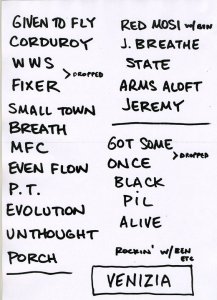 Setlist PJ della serata